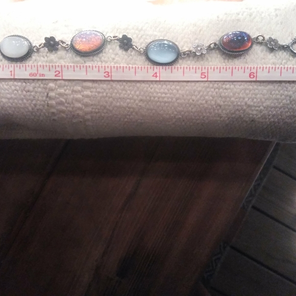 VINTAGE STERLING Silver "Dragons Breath" Foil Glass Stone BRACELET. - Picture 7 of 7